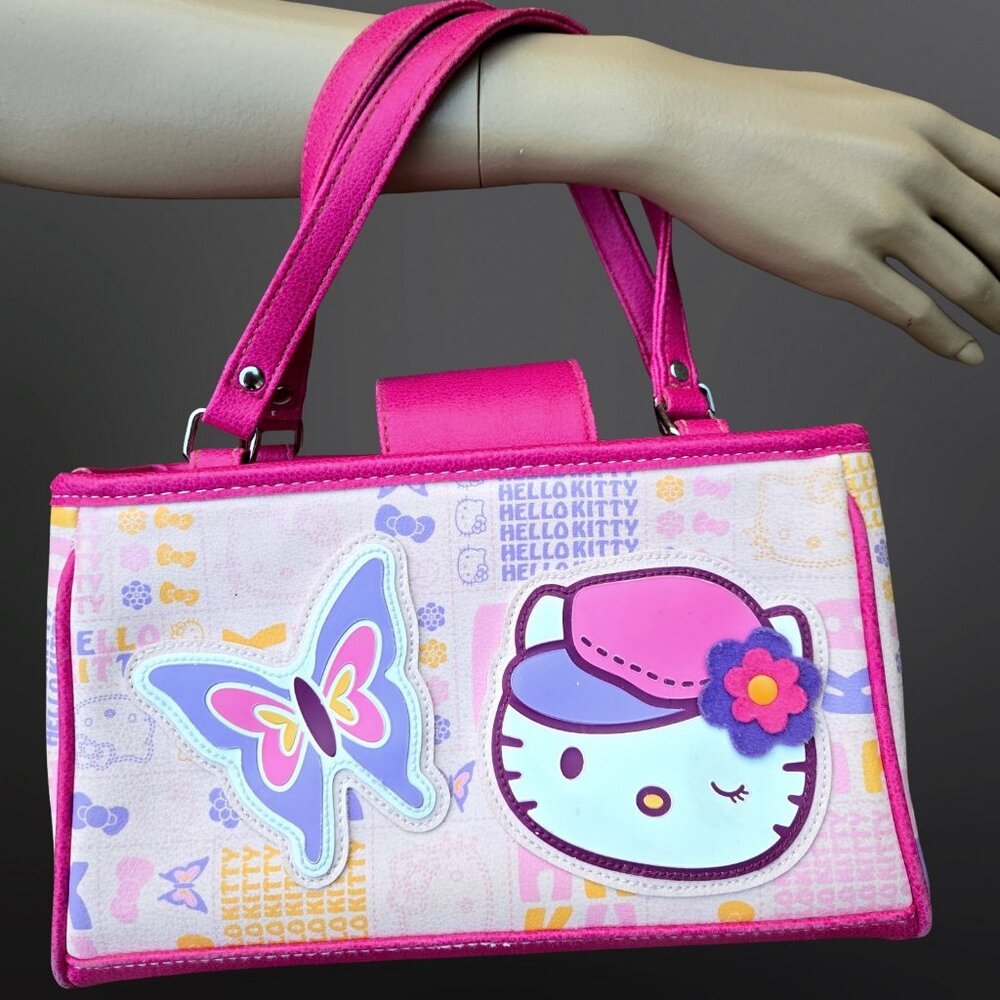 Vintage Y2K Hello Kitty 2006 Sanrio Handbag Bag Purse Pink Purple Butterfly